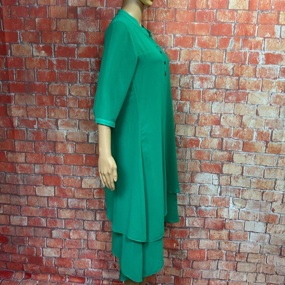 Veinfuns Green Silk Chiffon Dress Layered Asymmetrical Hem - Picture 7 of 11